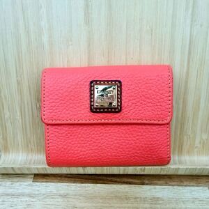 Dooney & Bourke Pebbled Leather Trifold Wallet Coral Pink Logo Plate